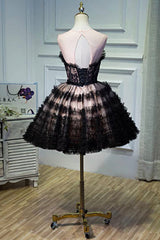 Silk Prom Dress, Black Tulle Lace Short Prom Dress, A-Line Black Homecoming Dress