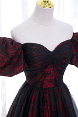 Formal Dress Inspo, Black Tulle Short Sleeve Formal Evening Dress, Off the Shoulder Prom Dress