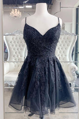 Party Dresses And Jumpsuits, Black V Neck Backless Lace Short Prom Dresses, Backless Black Lace Homecoming Dresses, Black Lace Formal Evening Dresses
