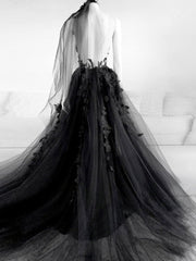 Wedding Dress Deals, Black V Neck Backless Lace Wedding Dresses,Open Back Black Bridal Gown