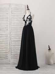 Prom Dresses Long Mermaid, Black V Neck Chiffon Lace Long Prom Dress Black Evening Dress