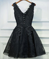 Homecoming Dress Short, Black V Neck Lace Short Prom Dress, Black Cute Homecoming Dresses