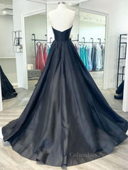 Prom Dresses Guide, Black v neck satin long prom dress, black evening dress