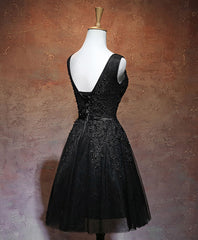 Formal Dress Suits For Ladies, Black V Neck Tulle Lace Short Prom Dress, Black Homecoming Dresses