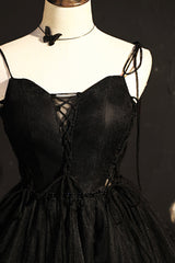 Ballgown, Black V-Neck Tulle Short Prom Dress, Black A-Line Homecoming Party Dress