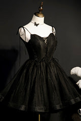 Long Dress Design, Black V-Neck Tulle Short Prom Dress, Black A-Line Homecoming Party Dress