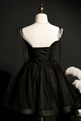 Homecoming Dresses Long, Black V-Neck Tulle Short Prom Dress, Black A-Line Homecoming Party Dress