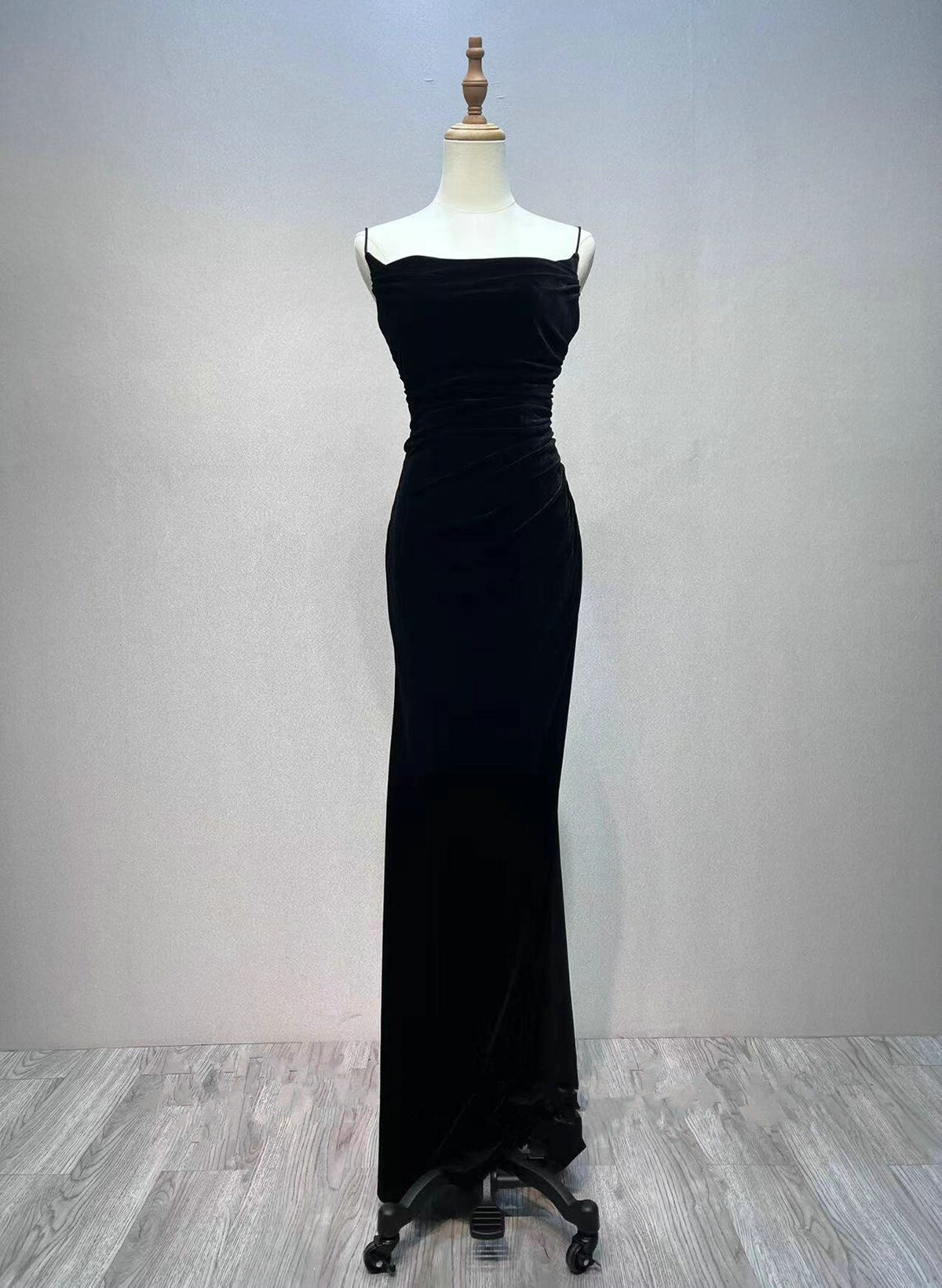 Wedding Dress 2024, Black Velvet A-line Straps Wedding Party Dress, Black Long Evening Dress Prom Dress