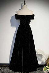 Homemade Ranch Dress, Black Velvet Off Shoulder Long Party Dress, Black Simple Prom Dress