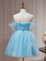 Black Prom Dress, Blue A-line Tulle Short Prom Dress, Blue Homecoming Dress