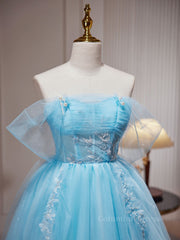 Prom Dresses White And Gold, Blue A-line Tulle Short Prom Dress, Blue Homecoming Dress
