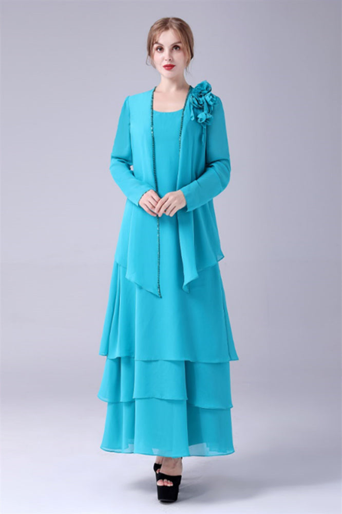 Party Dresses For Babies, Blue Chiffon Mother Of The Bride Dresses With Jacket