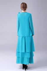 Casual Dress, Blue Chiffon Mother Of The Bride Dresses With Jacket
