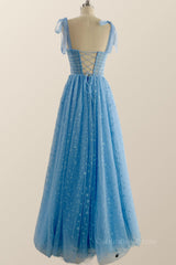 Bridesmaids Dresses Winter, Blue Corset Tulle A-line Princess Gown