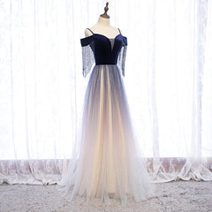 Prom Dress Affordable, Blue Gradient Tulle Long Party Dresses,A-line Off Shoulder Formal Dresses