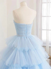 Trendy Dress Outfit, Blue High Low Tulle Prom Dresses, Blue Tulle High Low Formal Graduation Dresses
