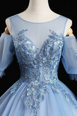 Formal Dresses Fashion, Blue Lace Long A-Line Ball Gown, Blue Formal Party Dress