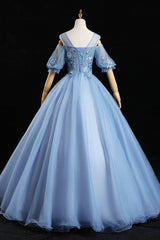 Formal Dress Fashion, Blue Lace Long A-Line Ball Gown, Blue Formal Party Dress