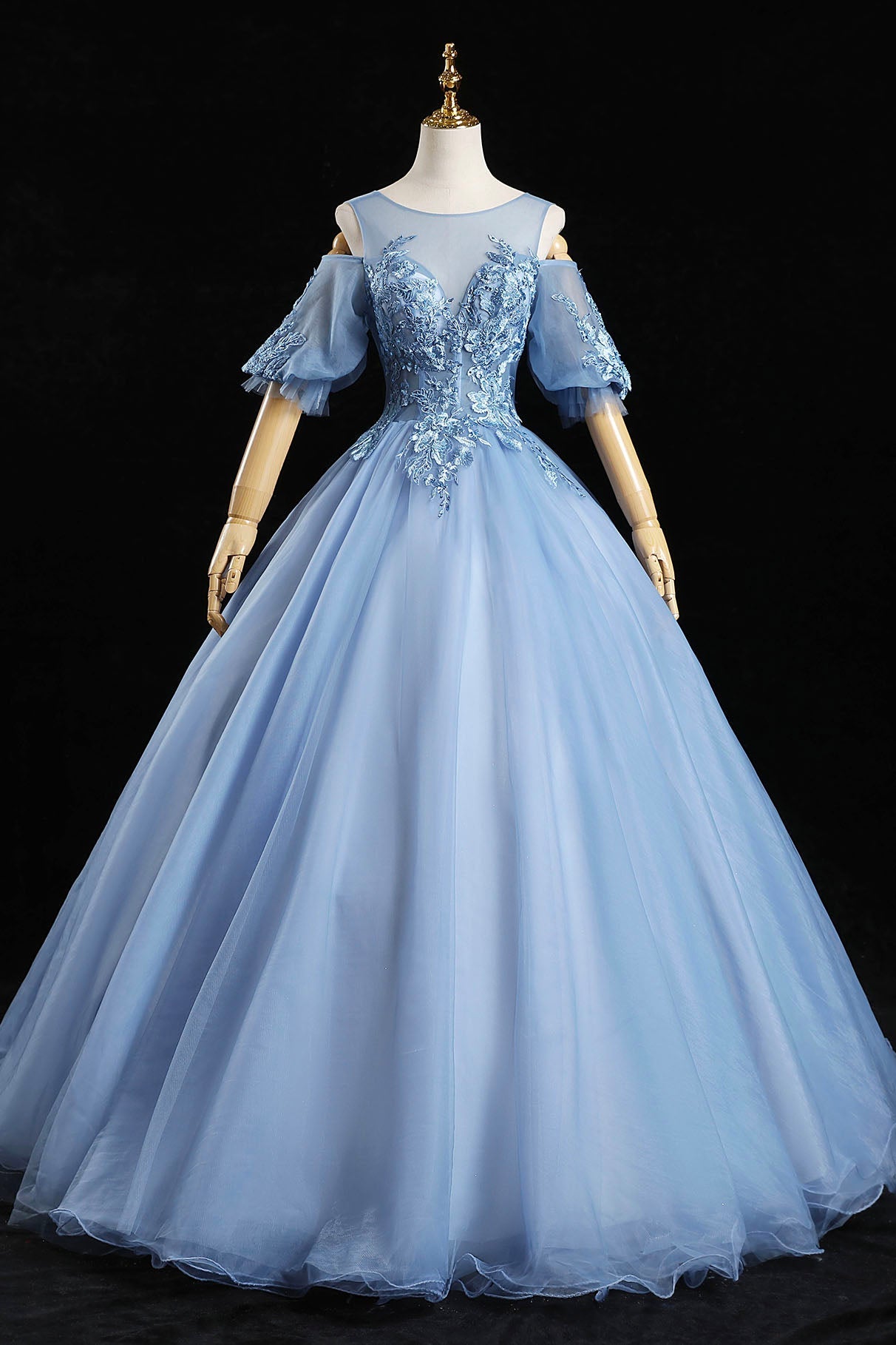 Formal Dresses Gown, Blue Lace Long A-Line Ball Gown, Blue Formal Party Dress
