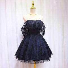 Homecoming Dress Black Girl, Blue Lace Off Shoulder Short Party Dress, Blue Homecoming Dress Party Dresses