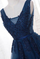 Formal Dresses For Black Tie Wedding, Blue Long A-line Bridesmaid Dress, Dark Blue Tulle Party Dress