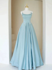 Bridesmaid Dress Floral, Blue Long Beaded Prom Dresses, Long Blue Beaded Formal Evening Dresses