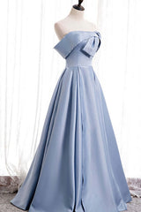 Prom Dresses Dress, Blue Satin A-line Off-the-Shoulder Beaded Prom Dresses,evening party dress