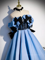 Prom Dress Ballgown, Blue satin lace long prom dress blue satin evening dress