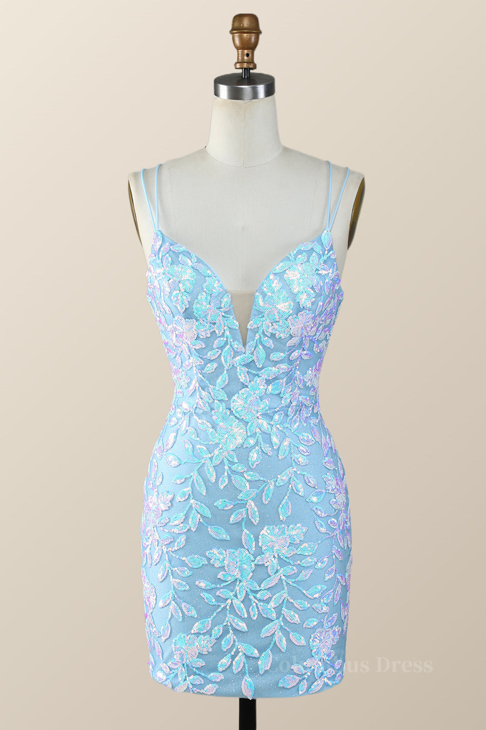 Party Dresses Ideas, Blue Sequin Bodycon Mini Dress with Straps