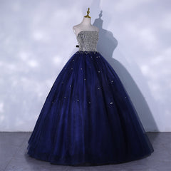 Prom Dresses Burgundy, Blue Sequins and Beaded Ball Gown Tulle Lace-up Formal Dress,Blue Evening Dress Party Dresses