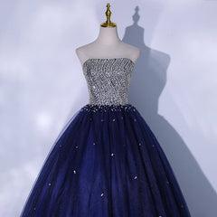 Prom Dresses Yellow, Blue Sequins and Beaded Ball Gown Tulle Lace-up Formal Dress,Blue Evening Dress Party Dresses