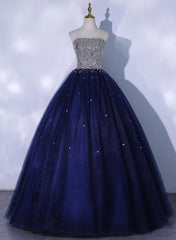 Prom Dress Burgundy, Blue Sequins and Beaded Ball Gown Tulle Lace-up Formal Dress,Blue Evening Dress Party Dresses