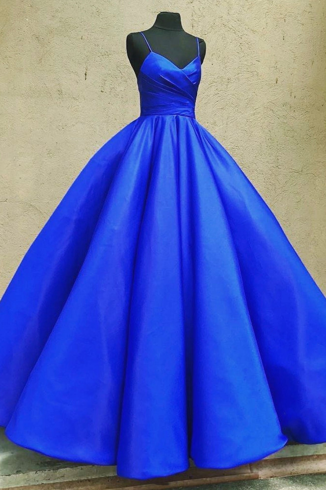 Bridesmaid Dress Long, Blue Spaghetti Satin Long Formal Dress, A-Line Evening Party Gown