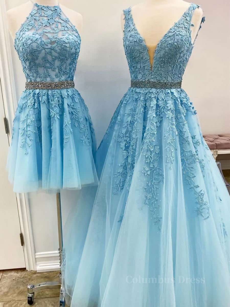 Bridesmaid Dresses Modest, Blue Tulle Lace Prom Dresses, Blue Tulle Lace Formal Evening Dresses