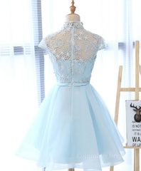 Homecoming Dresses Sweetheart, Blue tulle lace short prom dress, blue tulle lace homecoming dress