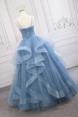 Homecoming Dresses Black, Blue Tulle Layers Long Party Dress Prom Dress, Sweet 16 Dresses