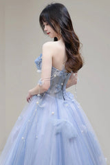 Bridesmaid Dresses Weddings, Blue Tulle Long A-Line Prom Dress Party Dress, Blue Evening Dress