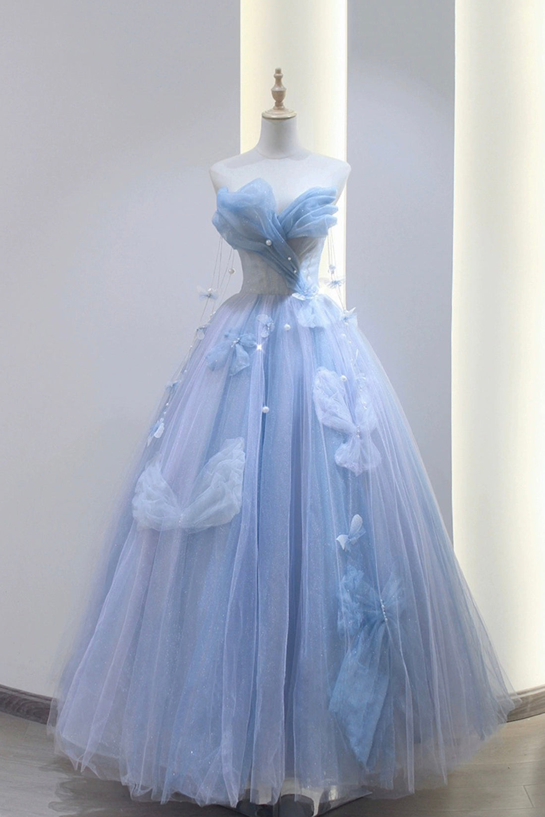 Bridesmaid Dresses Blue, Blue Tulle Long A-Line Prom Dress Party Dress, Blue Evening Dress