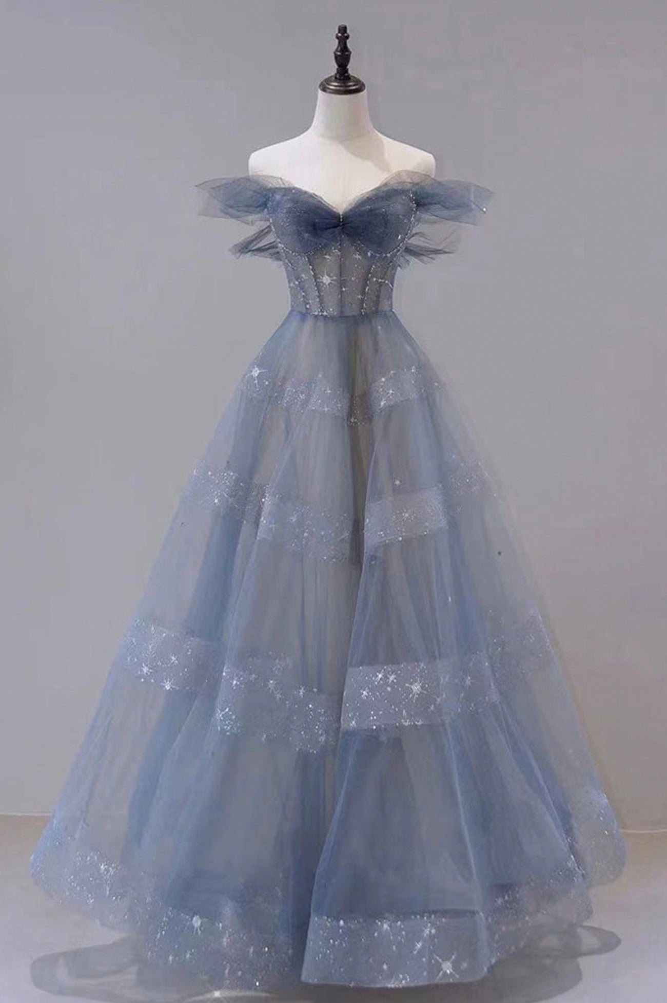 Prom Dress Ideas Black Girl, Blue Tulle Long A-Line Prom Dress