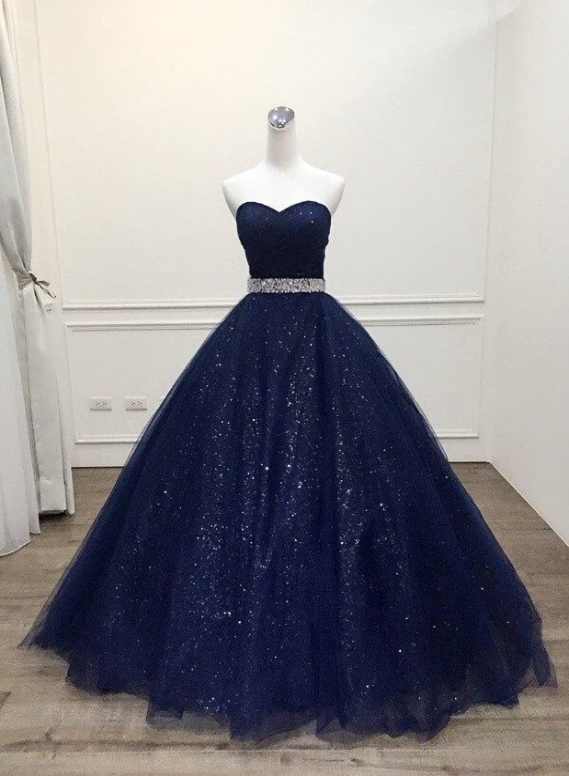 Homecomming Dresses Short, Blue Tulle Long Evening Gown Party Dress, Navy Blue Sweet 16 Gown