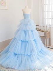 Prom Dress2021, Blue tulle long prom dress, blue tulle evening dress