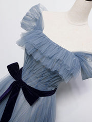 Evening Dress Shops, Blue Tulle Off Shoulder Sequin Long Prom Dress Blue Evening Dress