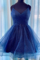 Homecomming Dresses Blue, Blue tulle short prom dress blue tulle homecoming dress
