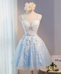 Evening Dress Shops, Blue V Neck Tulle Short Prom Dress, Blue Homecoming Dresses