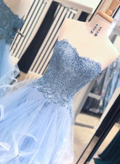 Party Dresses Short Clubwear, Gorgeous A Line Sweetheart Appliques Lace Prom Dresses with Ruffles