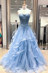 Party Dress Roman, Gorgeous A Line Sweetheart Appliques Lace Prom Dresses with Ruffles