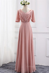 Prom Dress2025, Blush Pink Chiffon Long Mismatch Bridesmaid Dresses