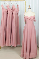 Bridesmaid Dress Trends, Blush Pink Chiffon Ruffles Long Briedsmaid Dress