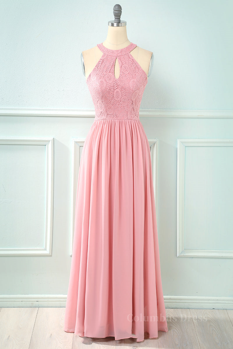 Bridesmaid Dresses Website, Blush Pink Halter Chiffon Long Bridesmaid Dress with Keyhole