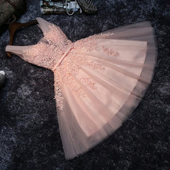 Prom Dress Long Elegent, Blush Pink Lace Appliqued Tulle Homecoming Dresses,Formal Dress